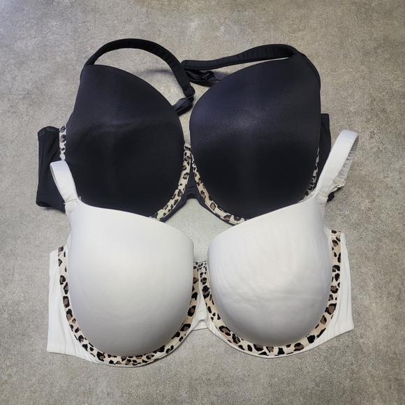 Cacique Other - Cacique Black and White Bra Set with Leopard Trim